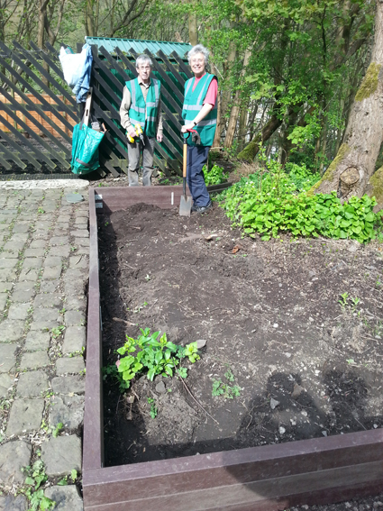 David Taylor and Diana Monahan and the raised bed